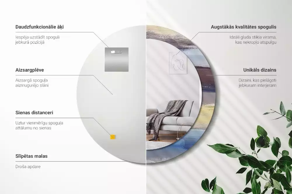 Oglindă rotundă ramă cu imprimeu Pictură abstractă