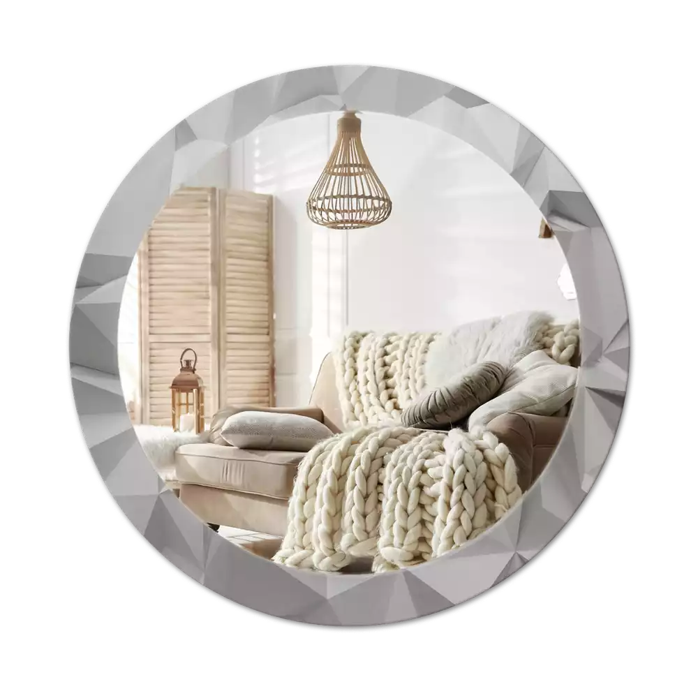 Oglindă rotundă imprimată Cristal alb abstract