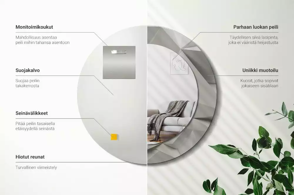 Oglindă rotundă imprimată Cristal alb abstract