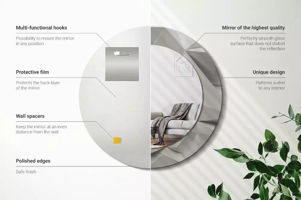 Oglindă rotundă imprimată Cristal alb abstract