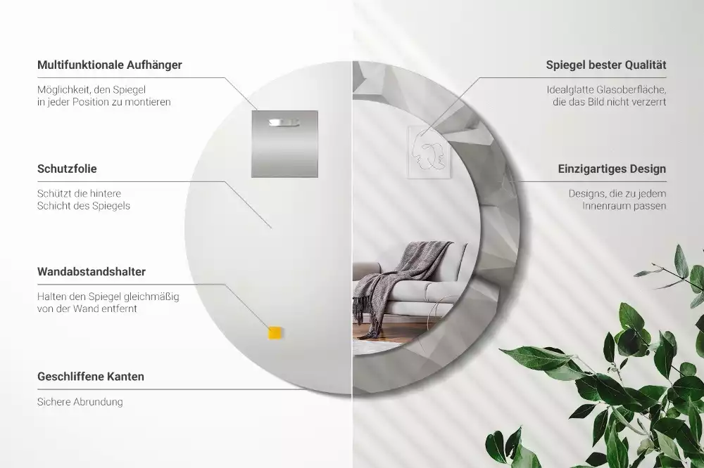 Oglindă rotundă imprimată Cristal alb abstract