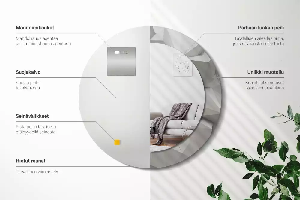 Oglindă rotundă imprimată Cristal alb abstract