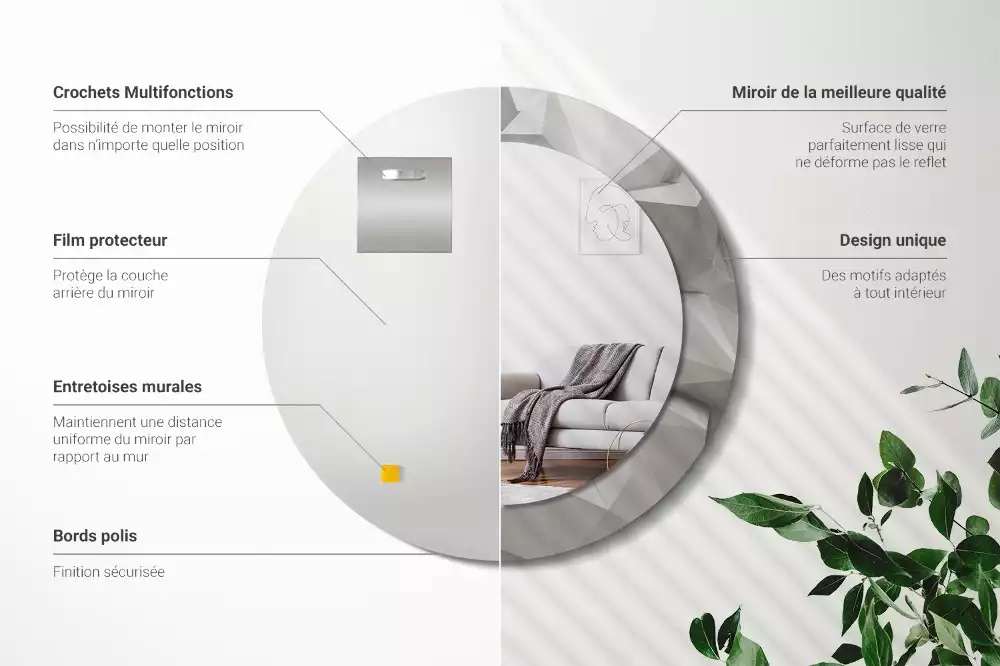 Oglindă rotundă imprimată Cristal alb abstract