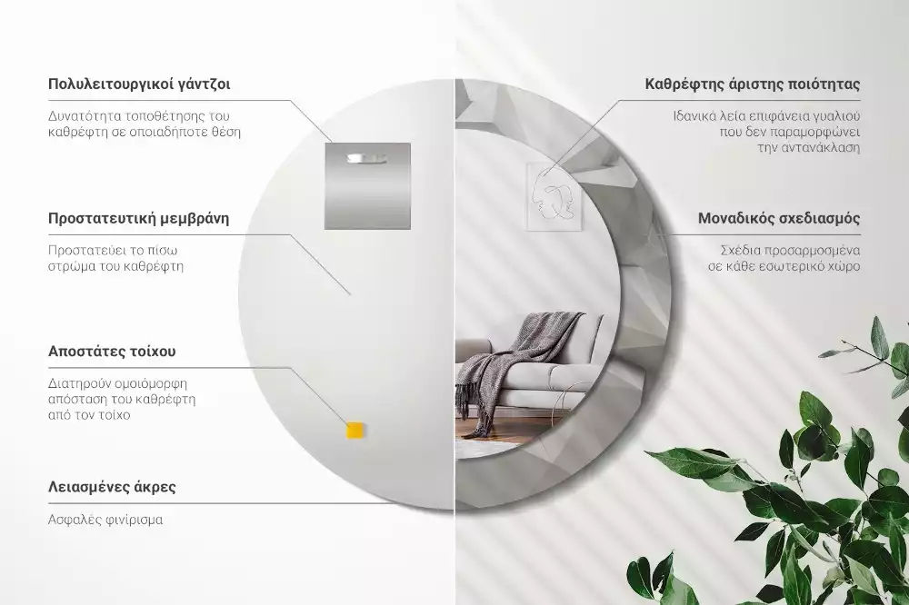 Oglindă rotundă imprimată Cristal alb abstract