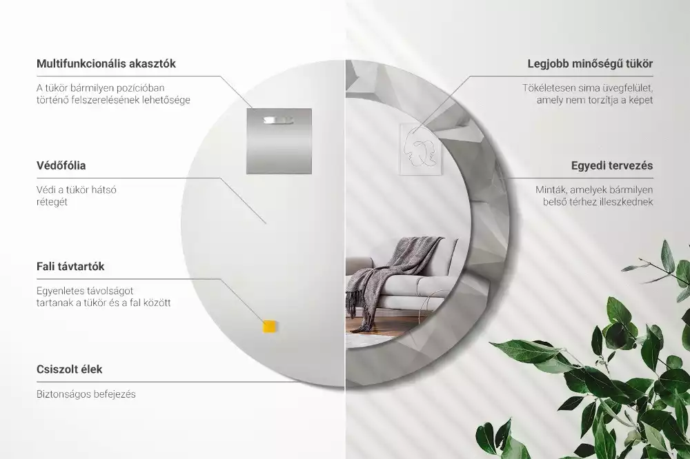 Oglindă rotundă imprimată Cristal alb abstract