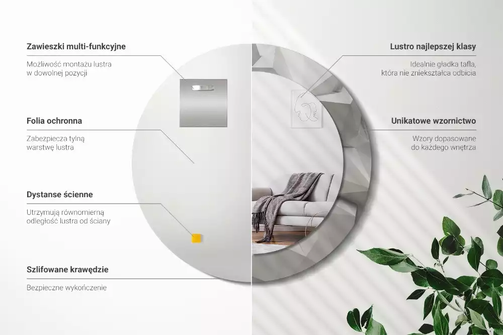 Oglindă rotundă imprimată Cristal alb abstract