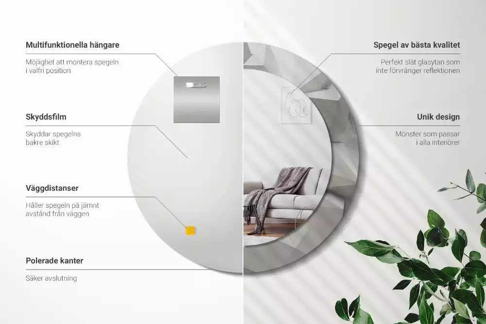 Oglindă rotundă imprimată Cristal alb abstract