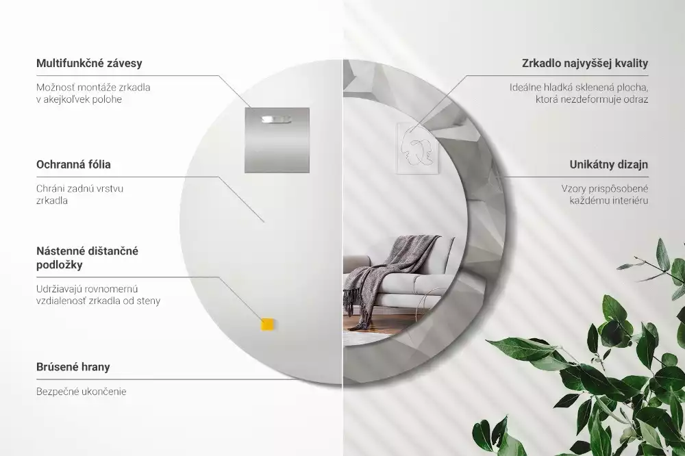 Oglindă rotundă imprimată Cristal alb abstract