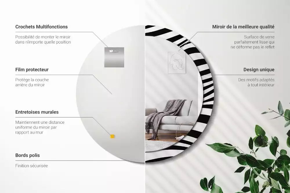 Oglindă rotundă imprimată Val abstract