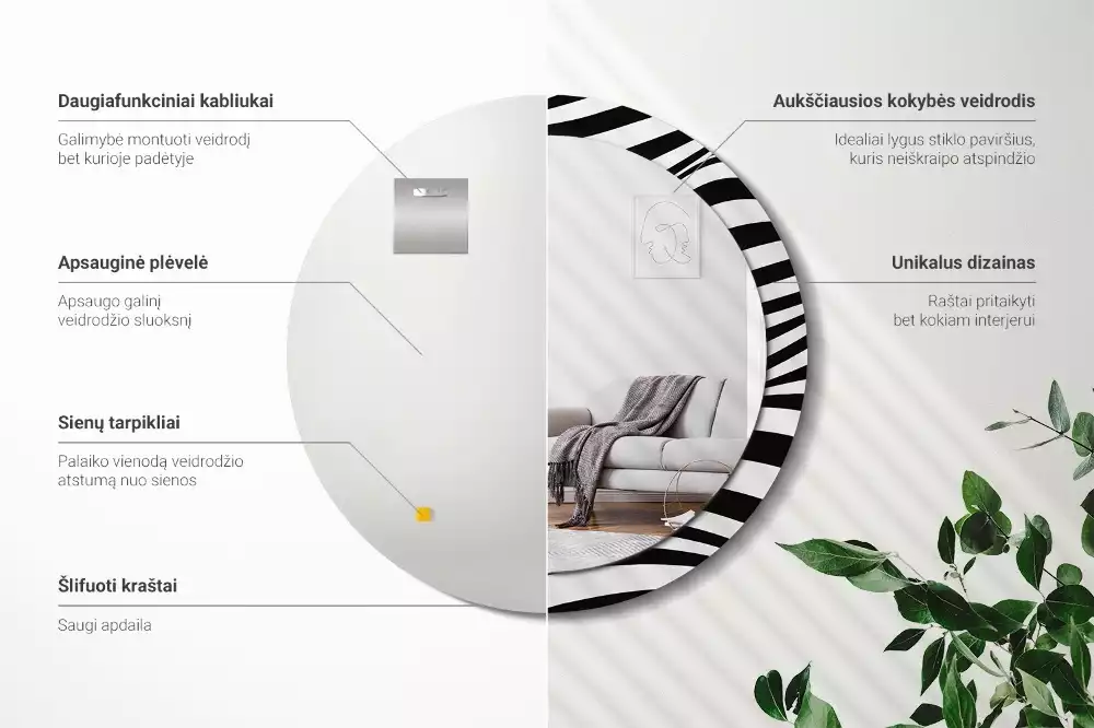 Oglindă rotundă imprimată Val abstract