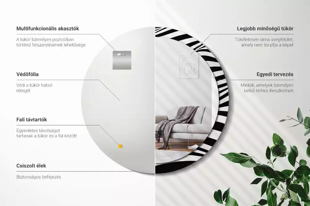 Oglindă rotundă imprimată Val abstract