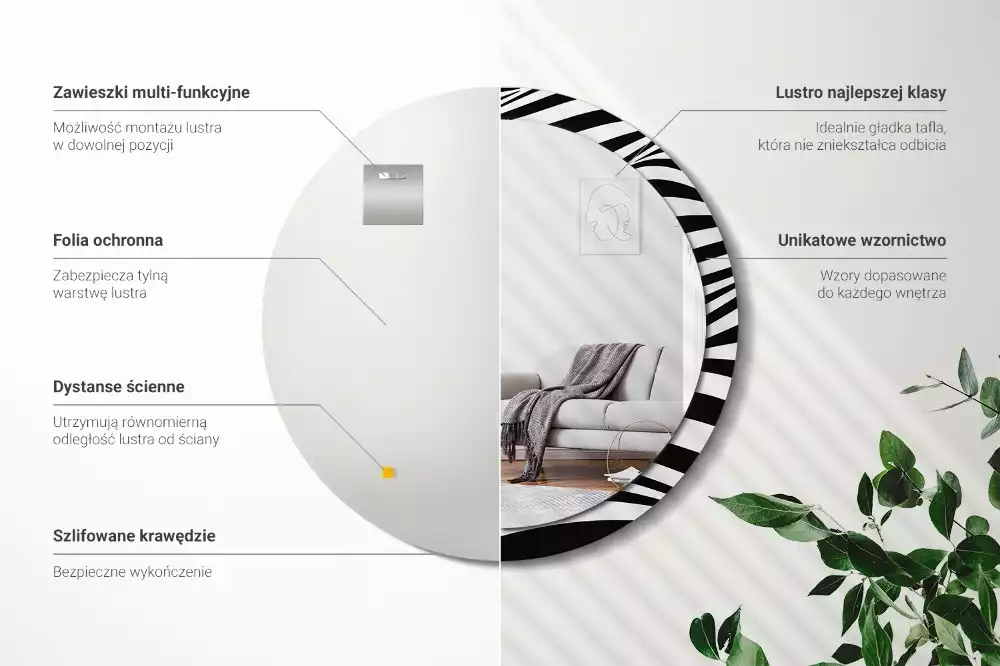 Oglindă rotundă imprimată Val abstract