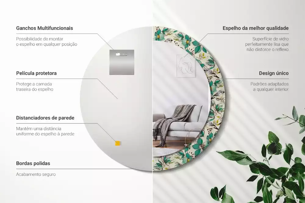 Oglindă cu decor rotundă Flori și păsări