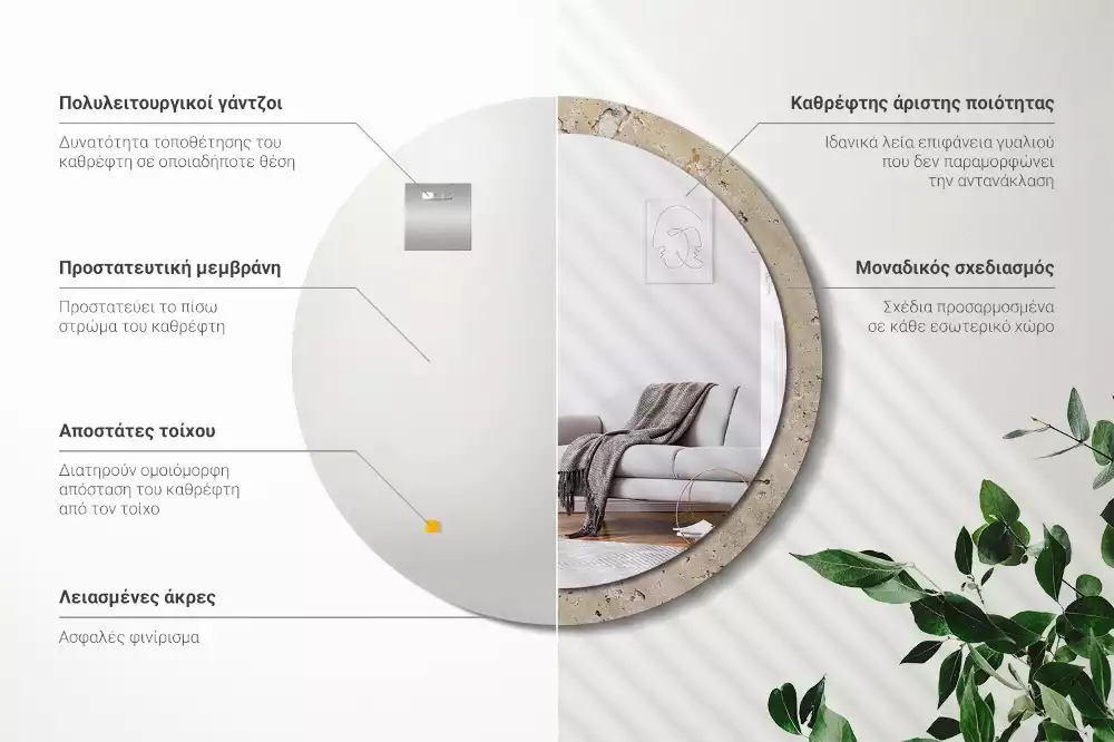 Oglindă cu decor rotundă Imitație piatră