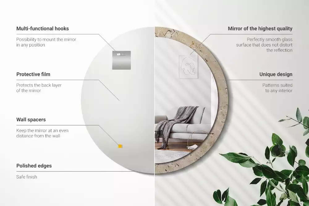 Oglindă cu decor rotundă Imitație piatră