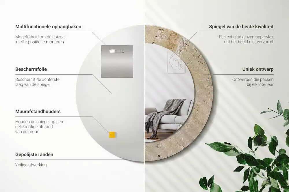 Oglindă cu decor rotundă Imitație piatră