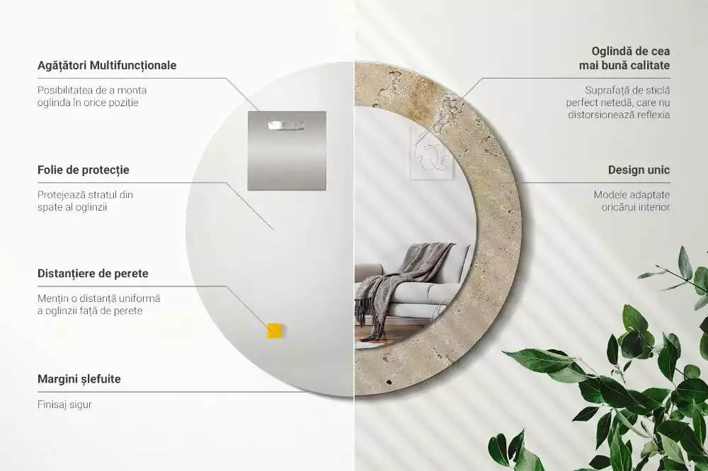 Oglindă cu decor rotundă Imitație piatră