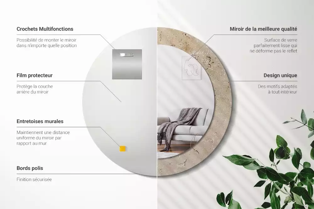 Oglindă cu decor rotundă Imitație piatră