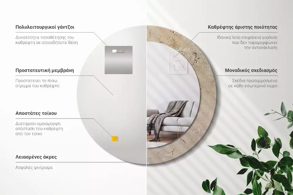 Oglindă cu decor rotundă Imitație piatră