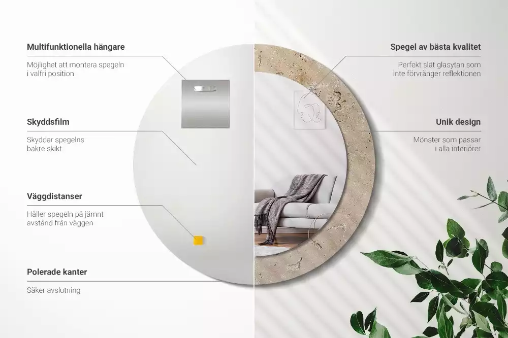 Oglindă cu decor rotundă Imitație piatră