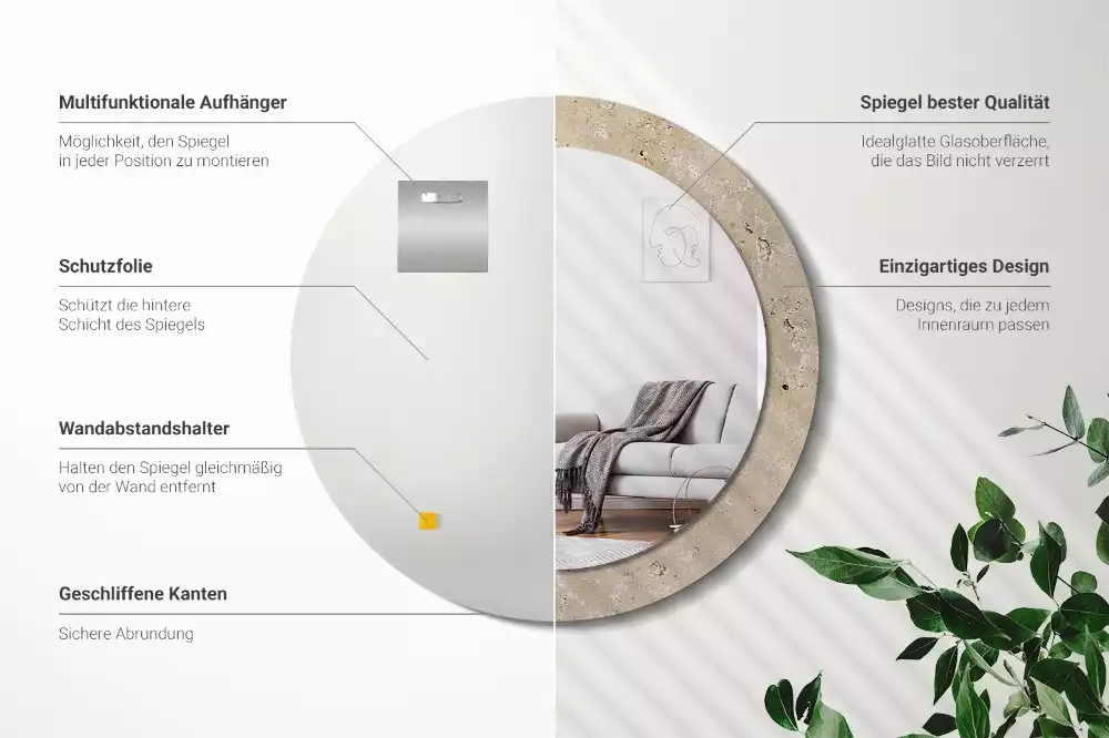 Oglindă cu decor rotundă Imitație piatră