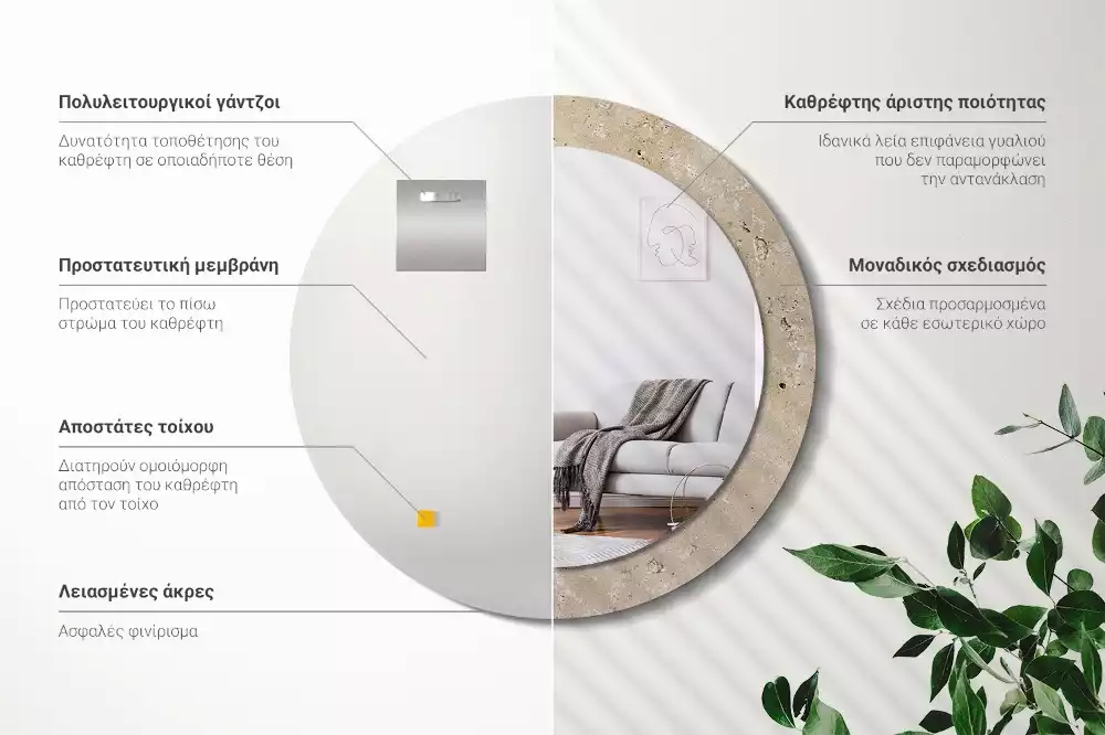 Oglindă cu decor rotundă Imitație piatră