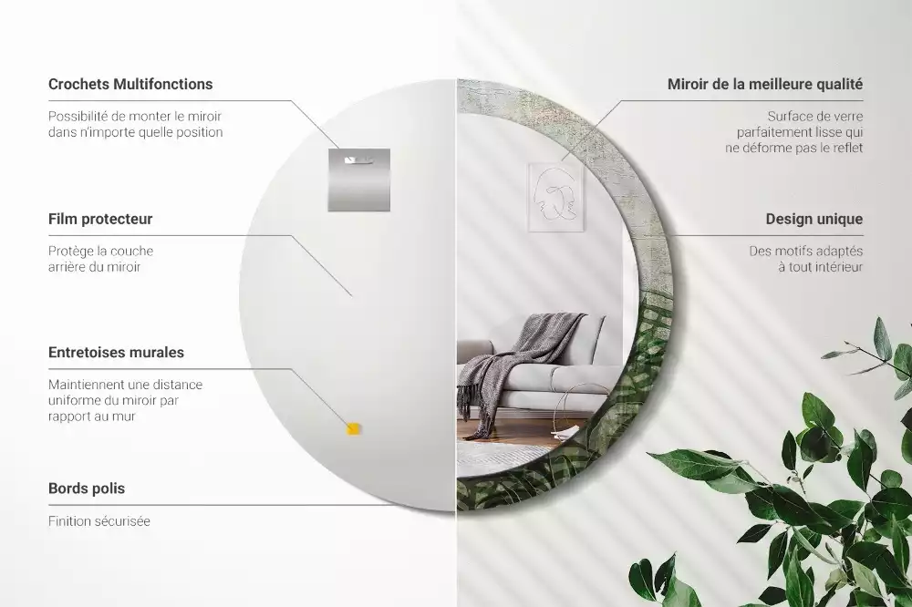 Oglindă cu decor rotundă Frunze de ferigă