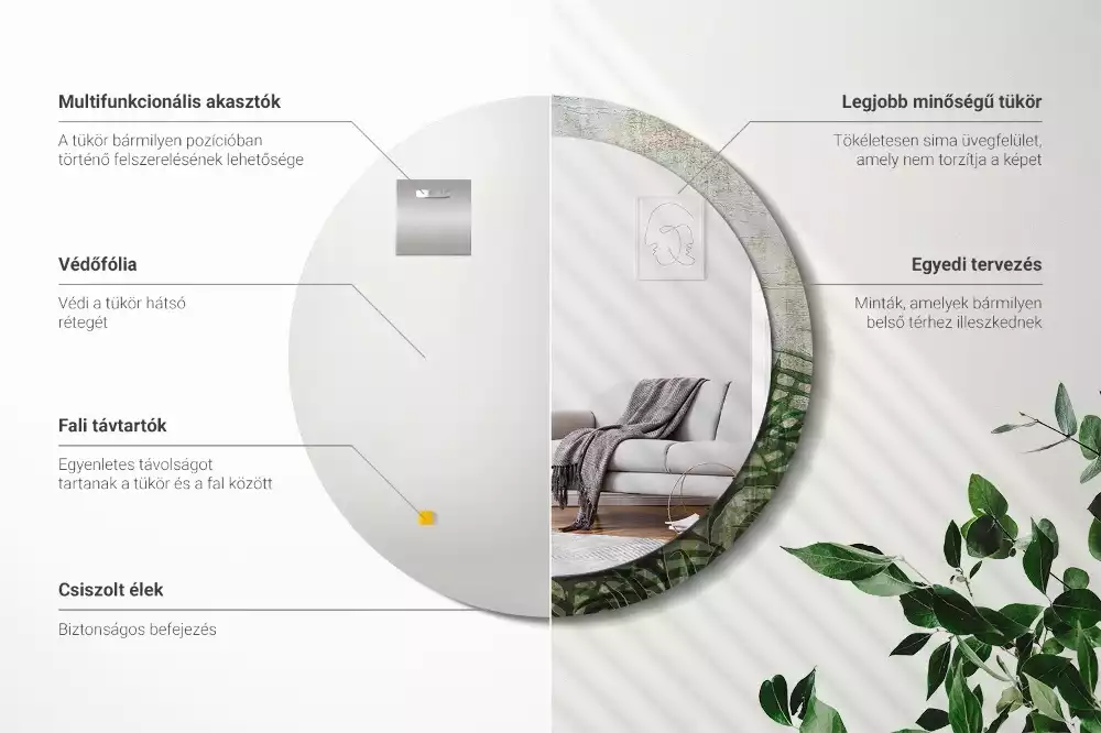 Oglindă cu decor rotundă Frunze de ferigă