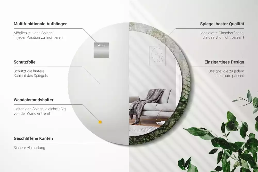 Oglindă cu decor rotundă Frunze de ferigă