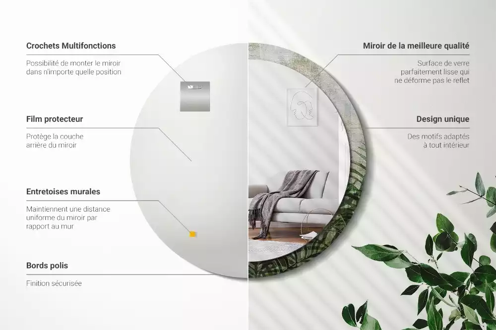 Oglindă cu decor rotundă Frunze de ferigă