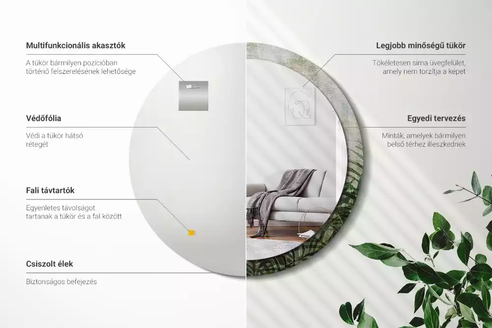 Oglindă cu decor rotundă Frunze de ferigă