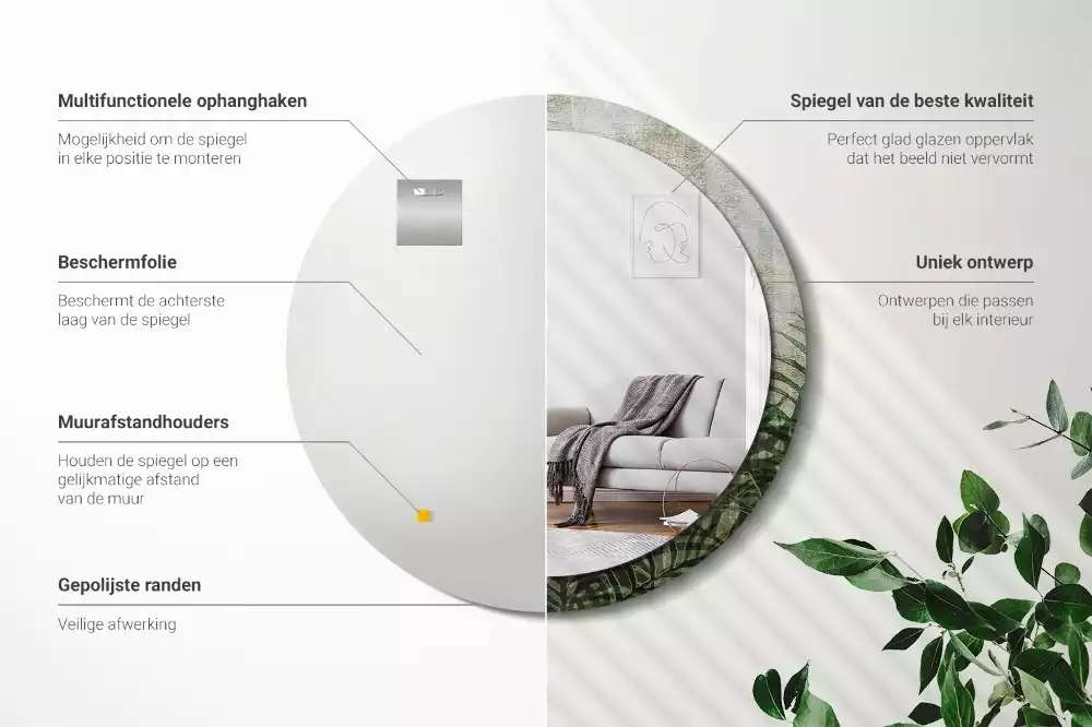 Oglindă cu decor rotundă Frunze de ferigă