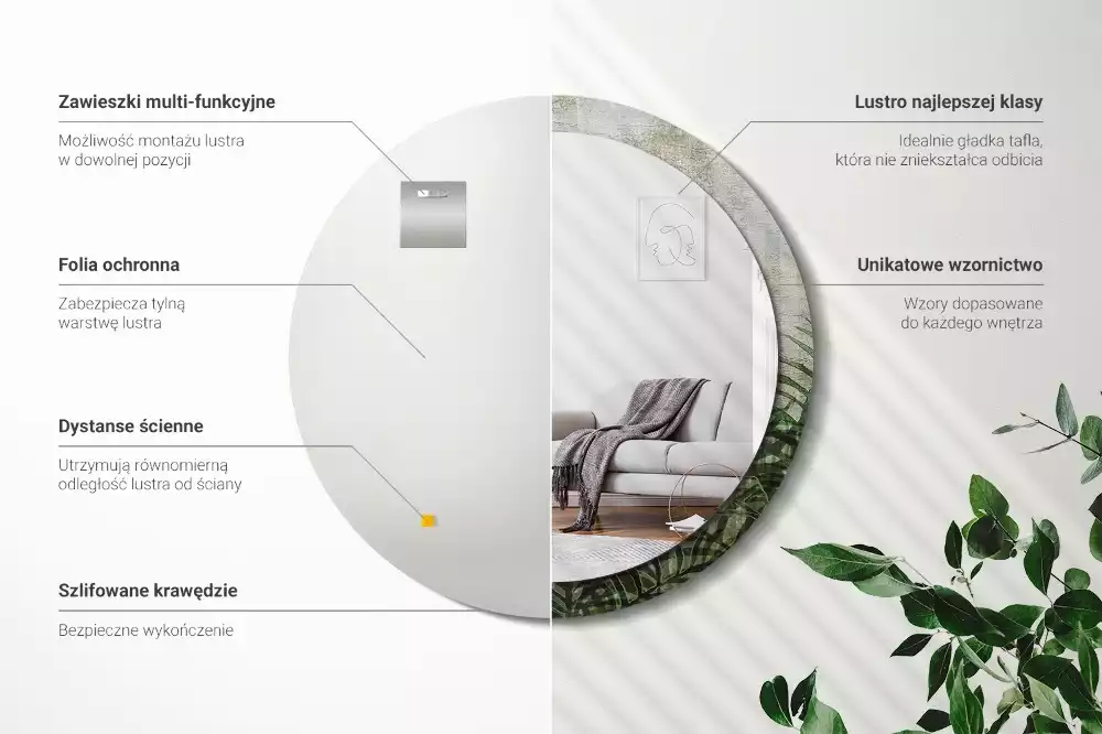 Oglindă cu decor rotundă Frunze de ferigă