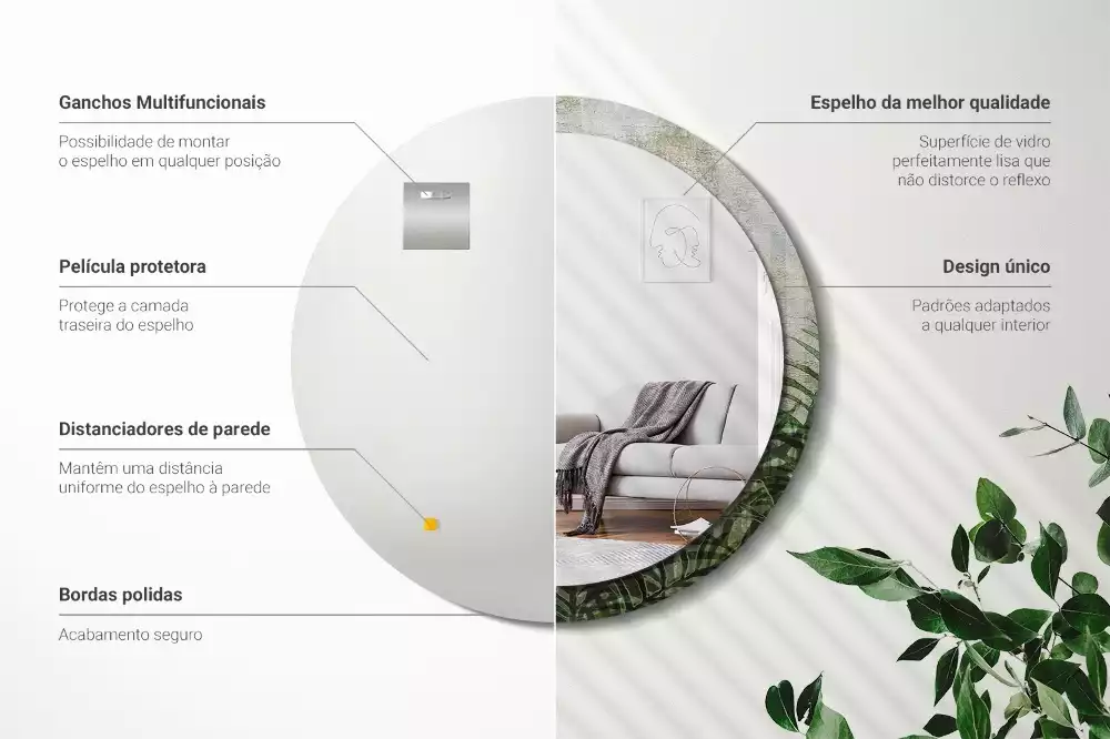 Oglindă cu decor rotundă Frunze de ferigă