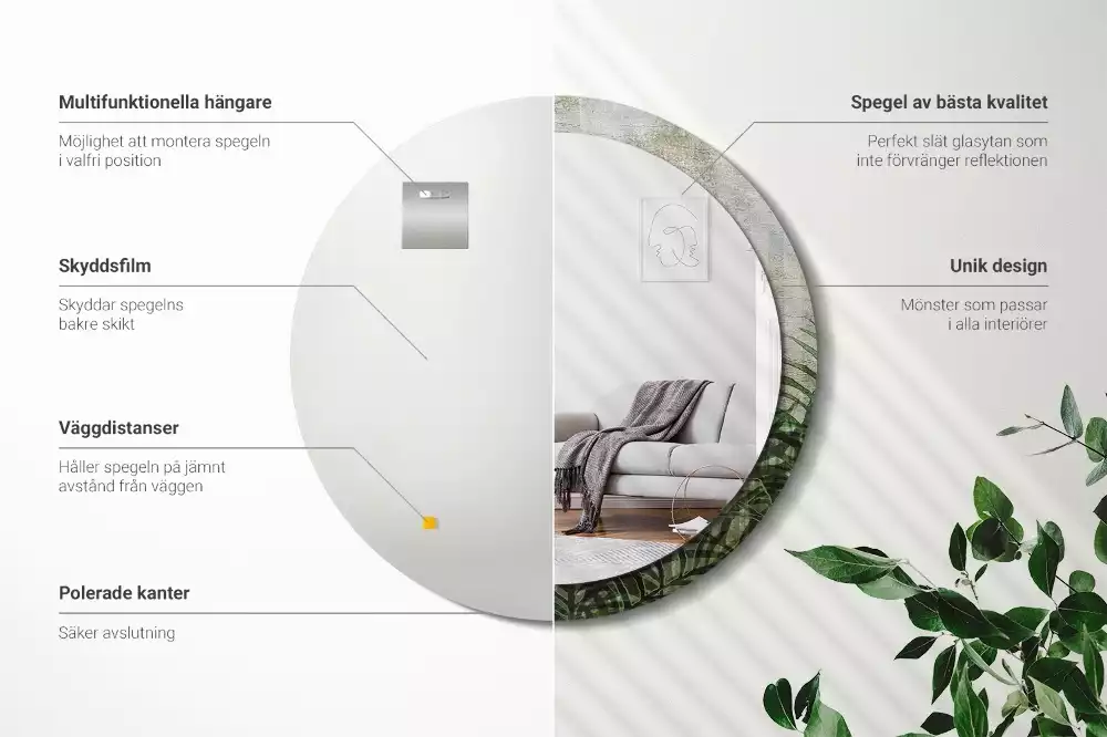 Oglindă cu decor rotundă Frunze de ferigă