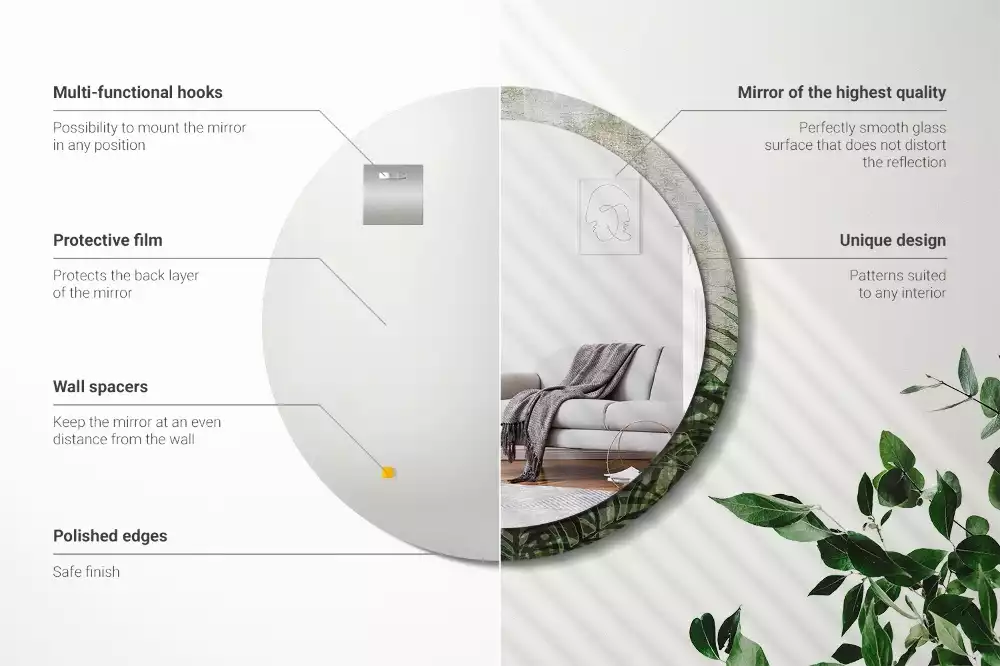 Oglindă cu decor rotundă Frunze de ferigă