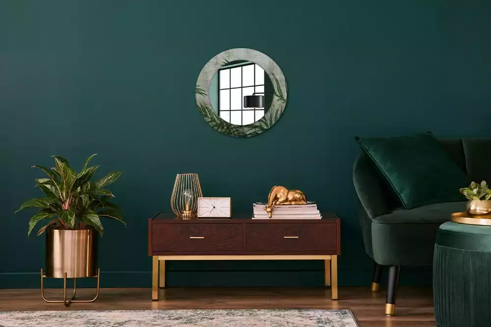 Oglindă cu decor rotundă Frunze de ferigă