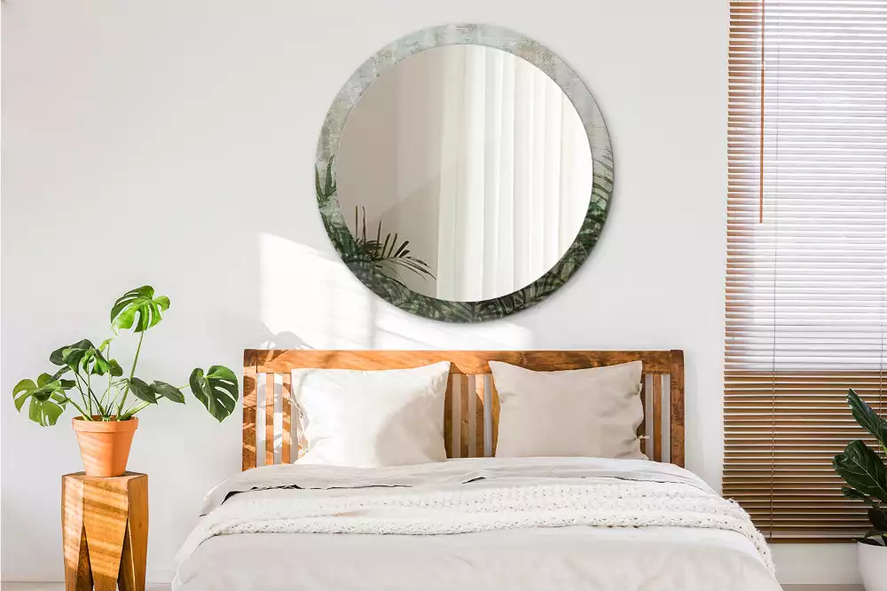 Oglindă cu decor rotundă Frunze de ferigă