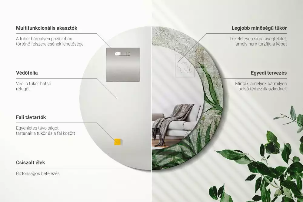 Oglindă cu decor rotundă Frunze de ferigă
