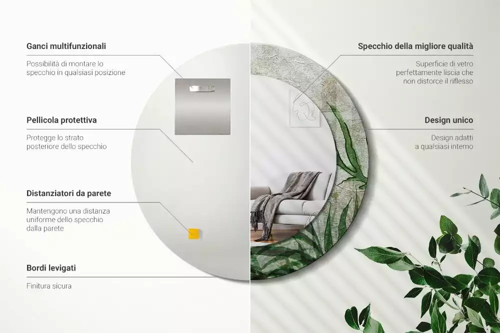 Oglindă cu decor rotundă Frunze de ferigă