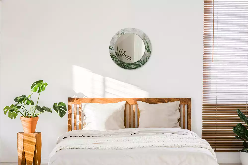 Oglindă cu decor rotundă Frunze de ferigă