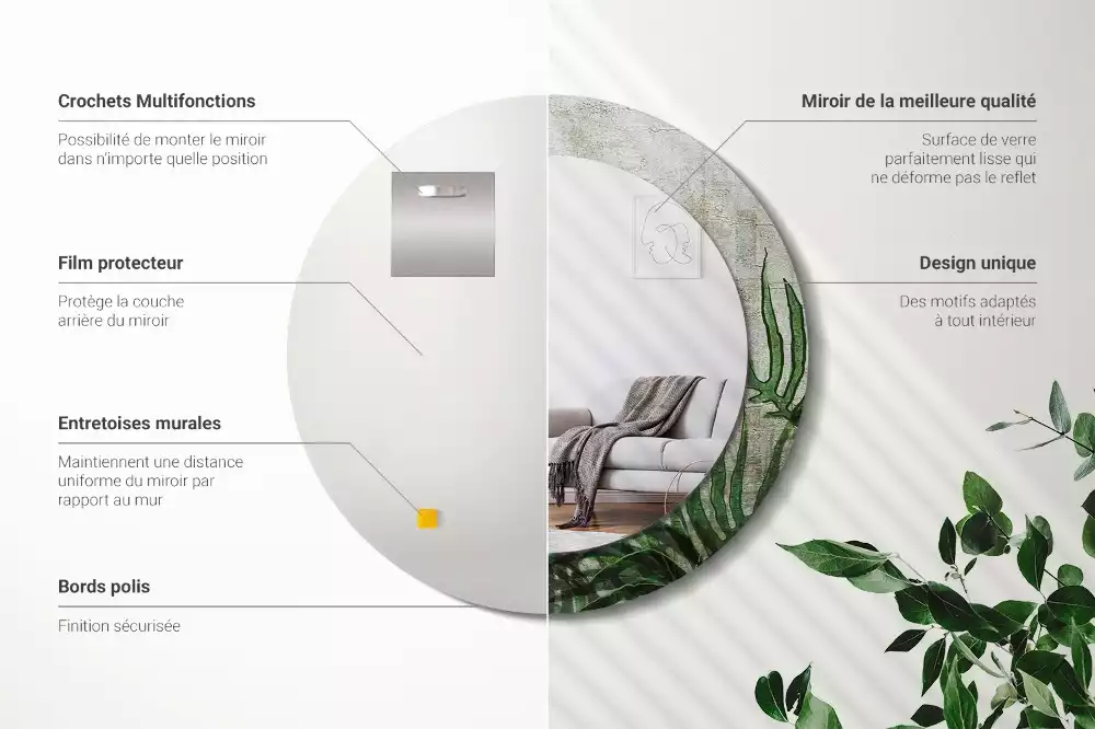 Oglindă cu decor rotundă Frunze de ferigă