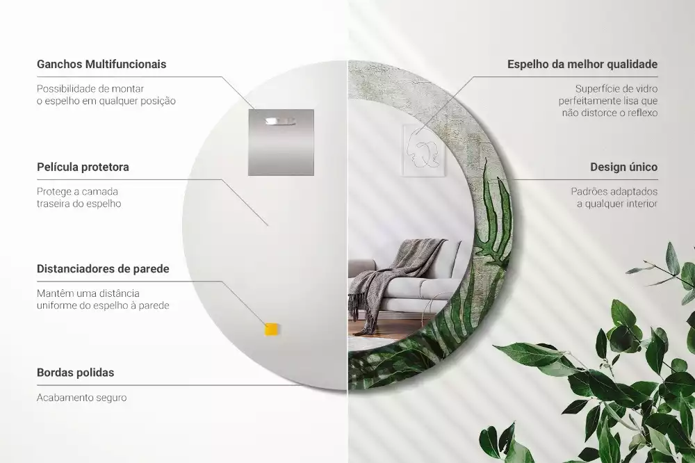 Oglindă cu decor rotundă Frunze de ferigă