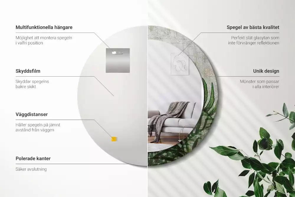 Oglindă cu decor rotundă Frunze de ferigă