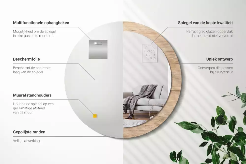 Oglindă rotundă imprimată Lemn