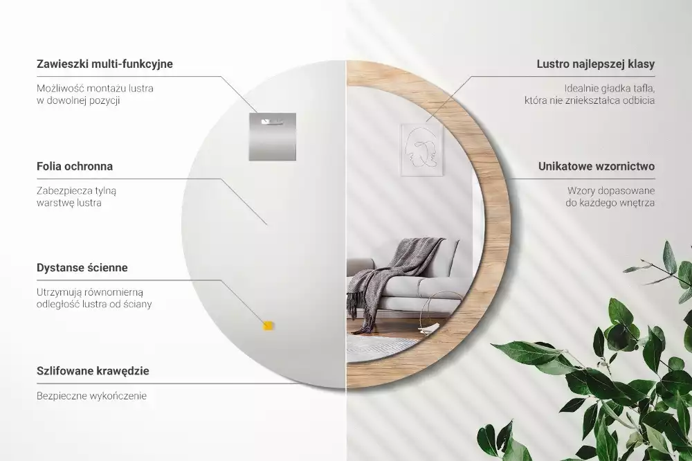 Oglindă rotundă imprimată Lemn