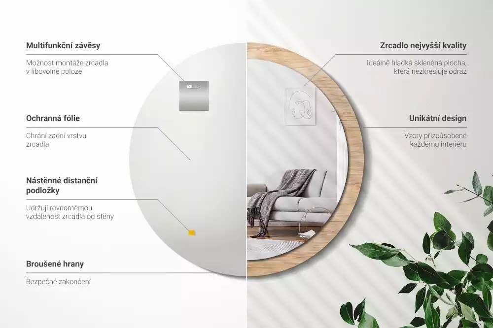 Oglindă rotundă imprimată Lemn