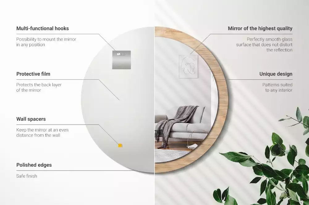 Oglindă rotundă imprimată Lemn