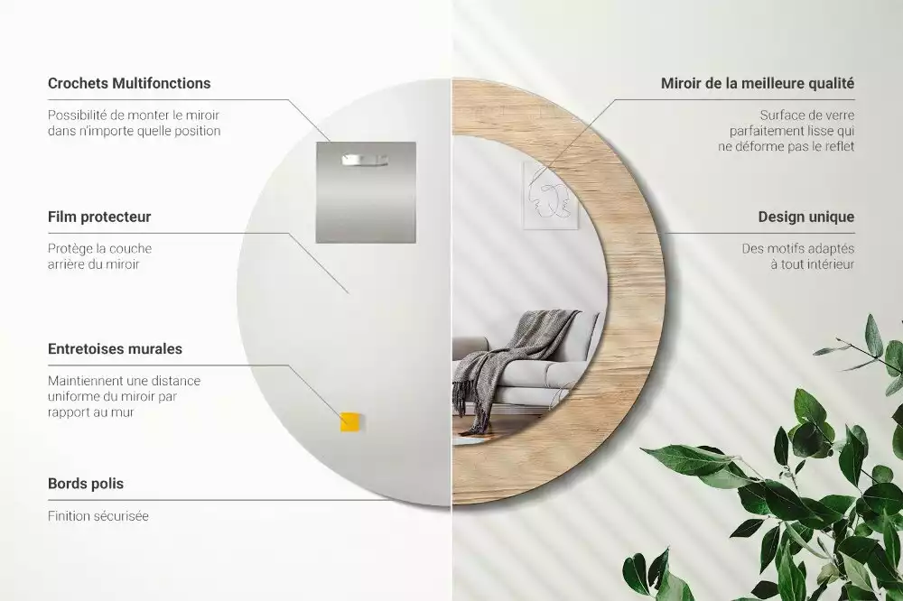 Oglindă rotundă imprimată Lemn