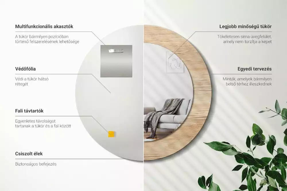 Oglindă rotundă imprimată Lemn